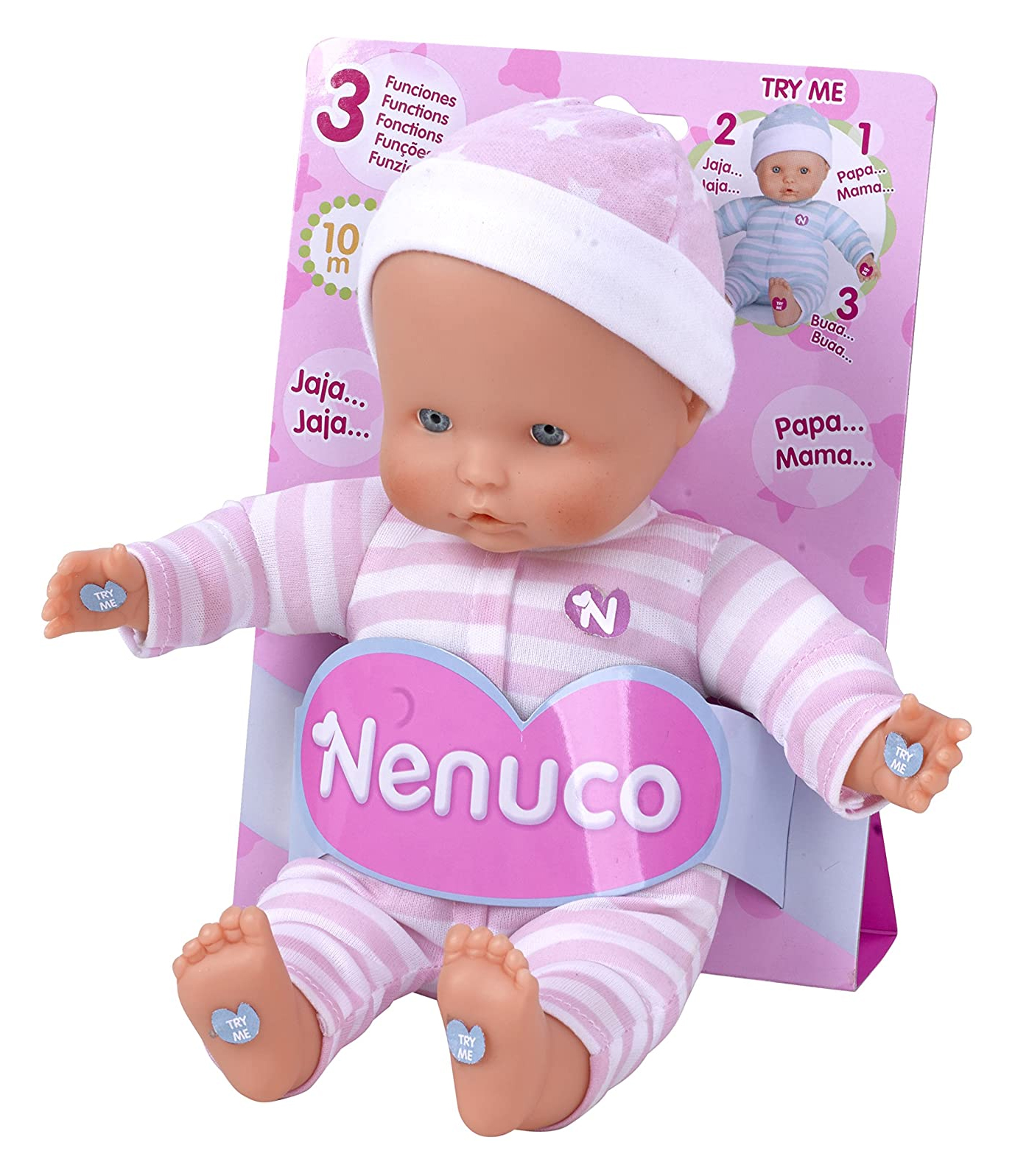 Nenuco 3 Funciones Sonidos Con Mameluco rayado rosa Famosa