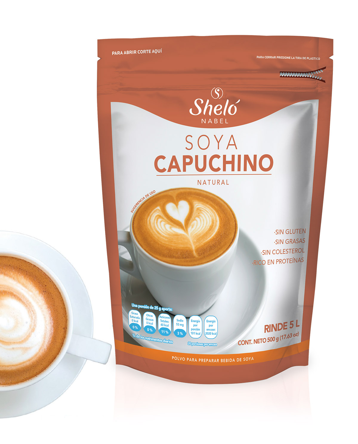 LECHE DE SOYA EN POLVO SABOR CAPUCHINO CON PROTEÍNAS Y VITAMINAS SHELÓ