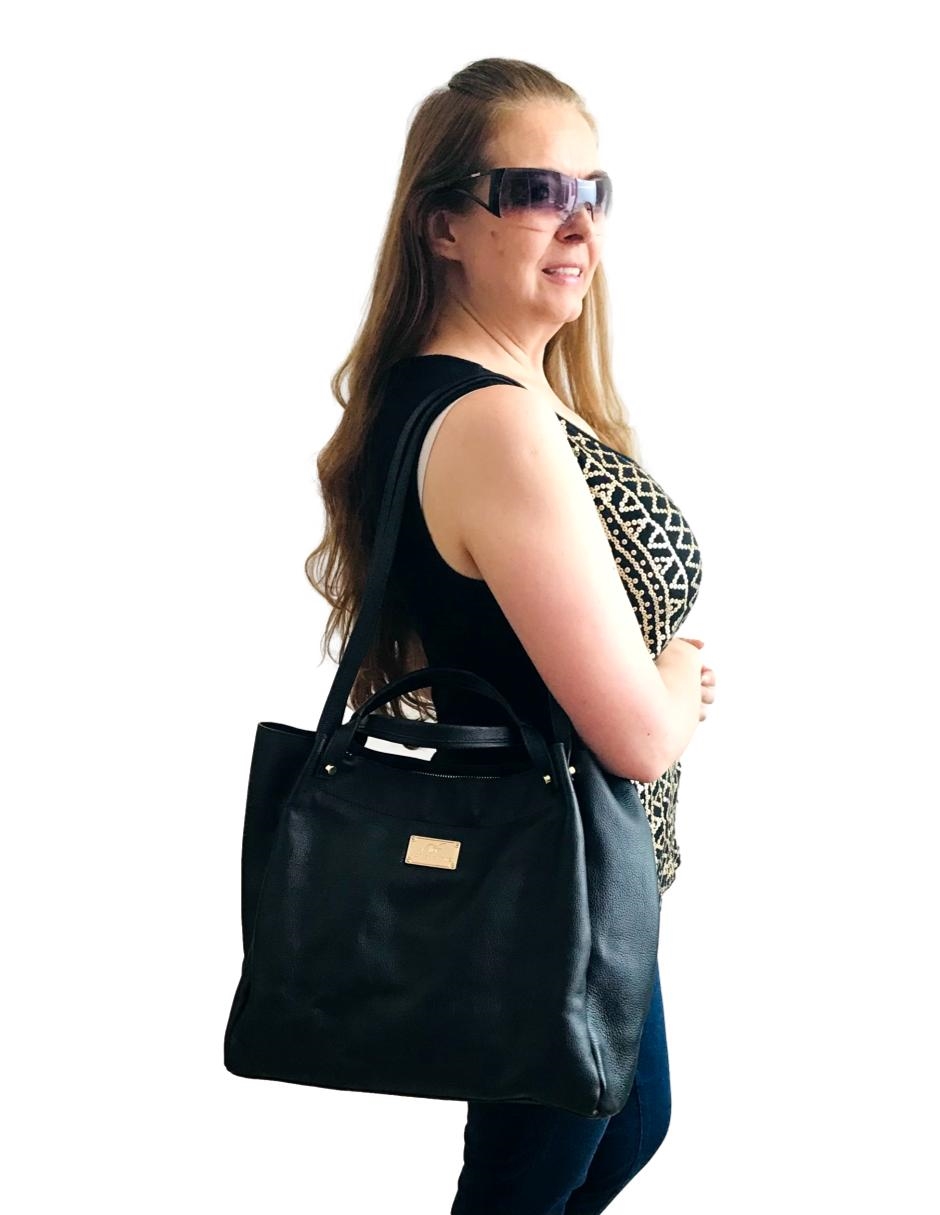 Bolso tote bolsa 100% piel genuina negra kit con bolso de mano, cartera y cosmetiquera MF686