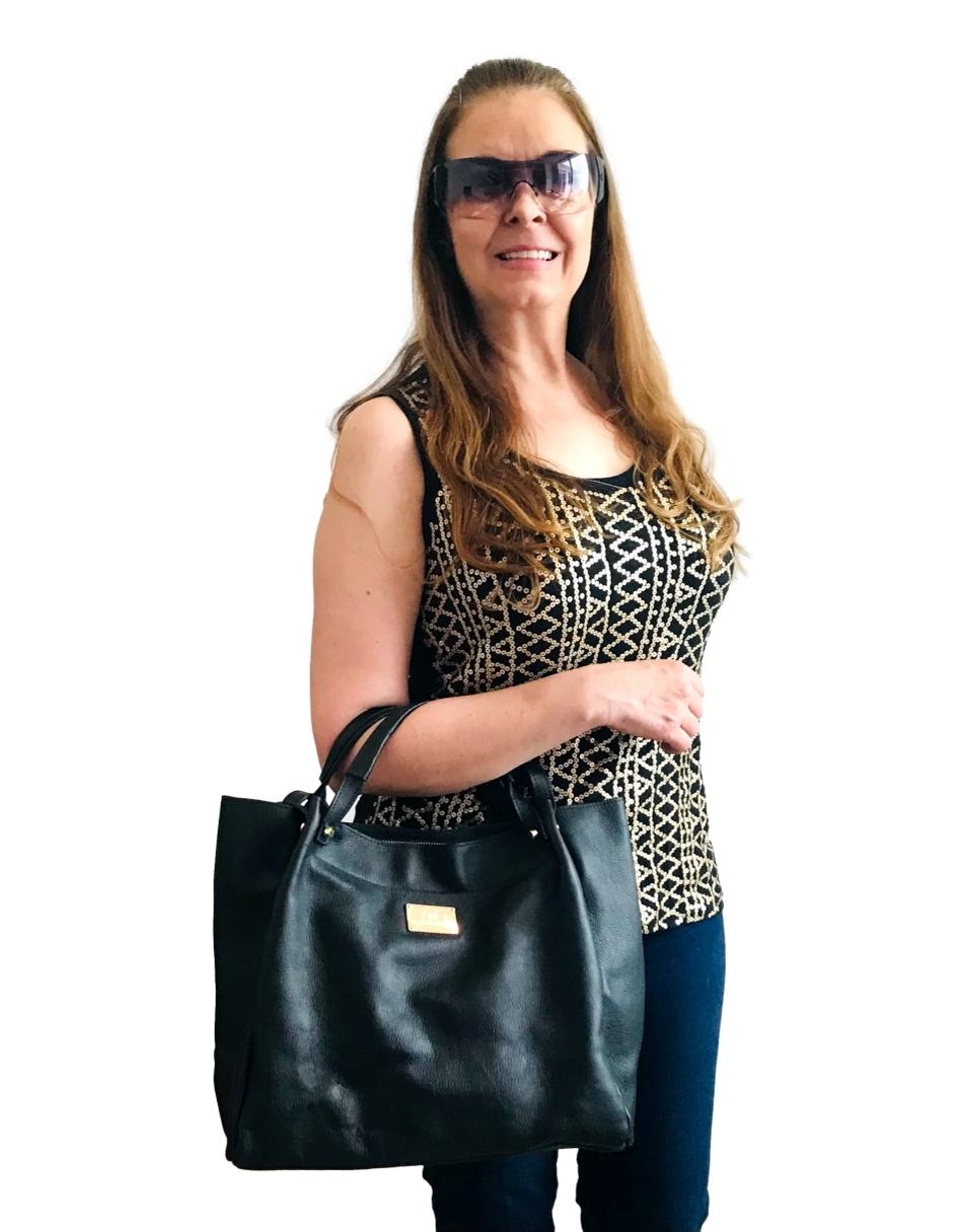 Bolso tote bolsa 100% piel genuina negra kit con bolso de mano, cartera y cosmetiquera MF686
