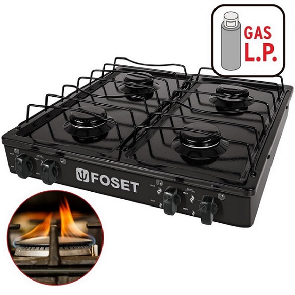 Parrilla a gas de Gas 4 Quemadores Foset color  negra PAGA-4