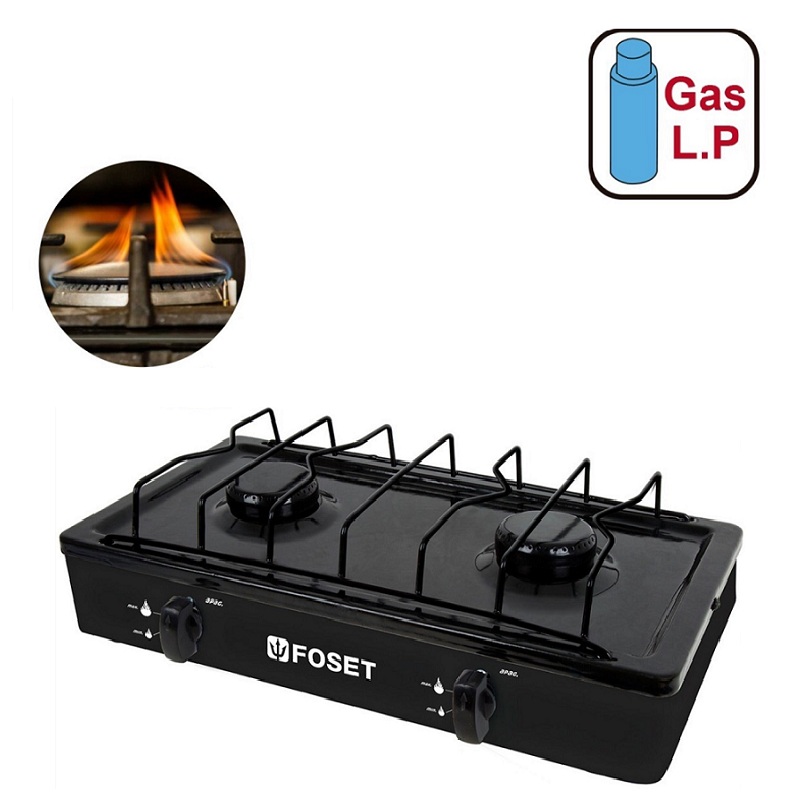 Parrilla De Gas, 2 Quemadores, Estufilla estufa de sobreponer para gas LP Color Negro, Foset PAGA-2N