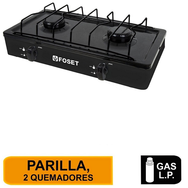 Parrilla De Gas, 2 Quemadores, Estufilla estufa de sobreponer para gas LP Color Negro, Foset PAGA-2N