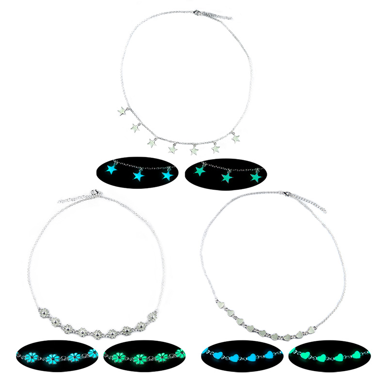 Collar Corazón Flor Estrellas Brilla En La Oscuridad