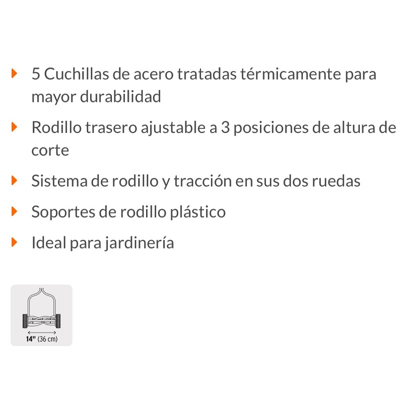Podadora Manual  14" Cortadora de Pasto-Hierba sistema de rodillo jardin Jardinera Truper  14POMA-14
