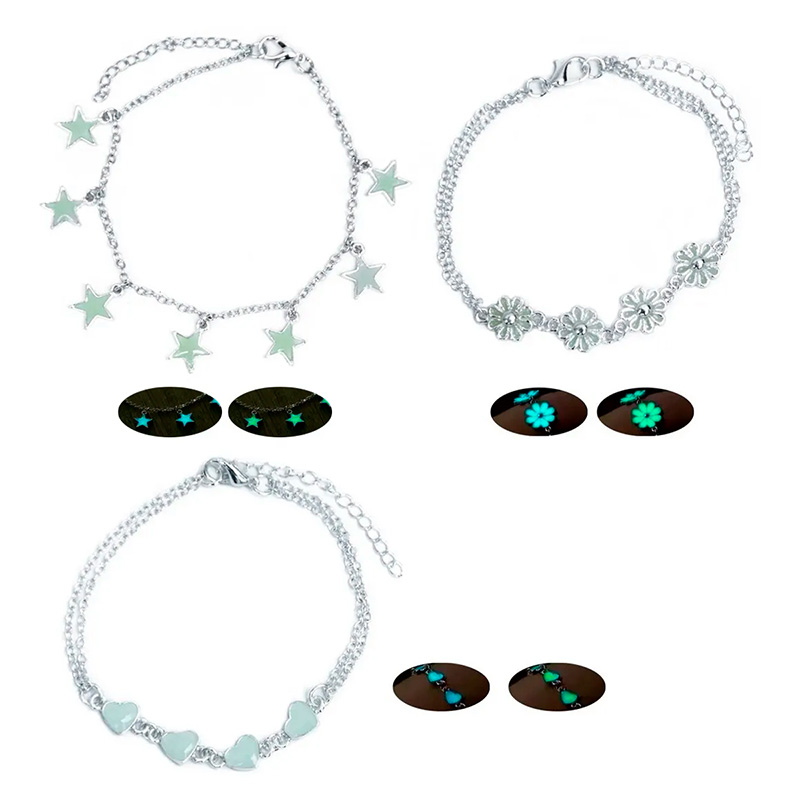 Pulsera Corazon Flor Estrellas Brilla En La Oscuridad Fosforescente
