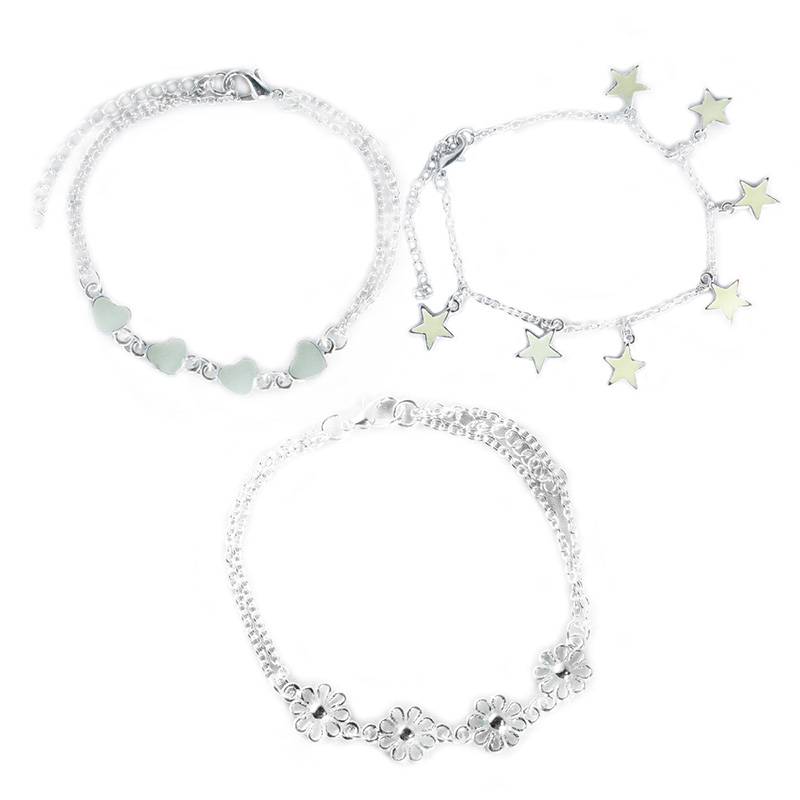 Pulsera Corazon Flor Estrellas Brilla En La Oscuridad Fosforescente