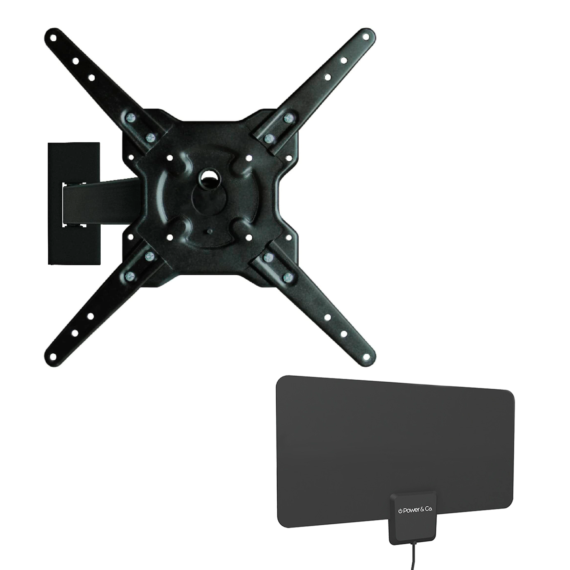 Paquete soporte pantalla pared 1 brazo con movilidad para pantallas de 10" a 70" + antena HDTV ultradelgada Power & Co. MP1070+X150