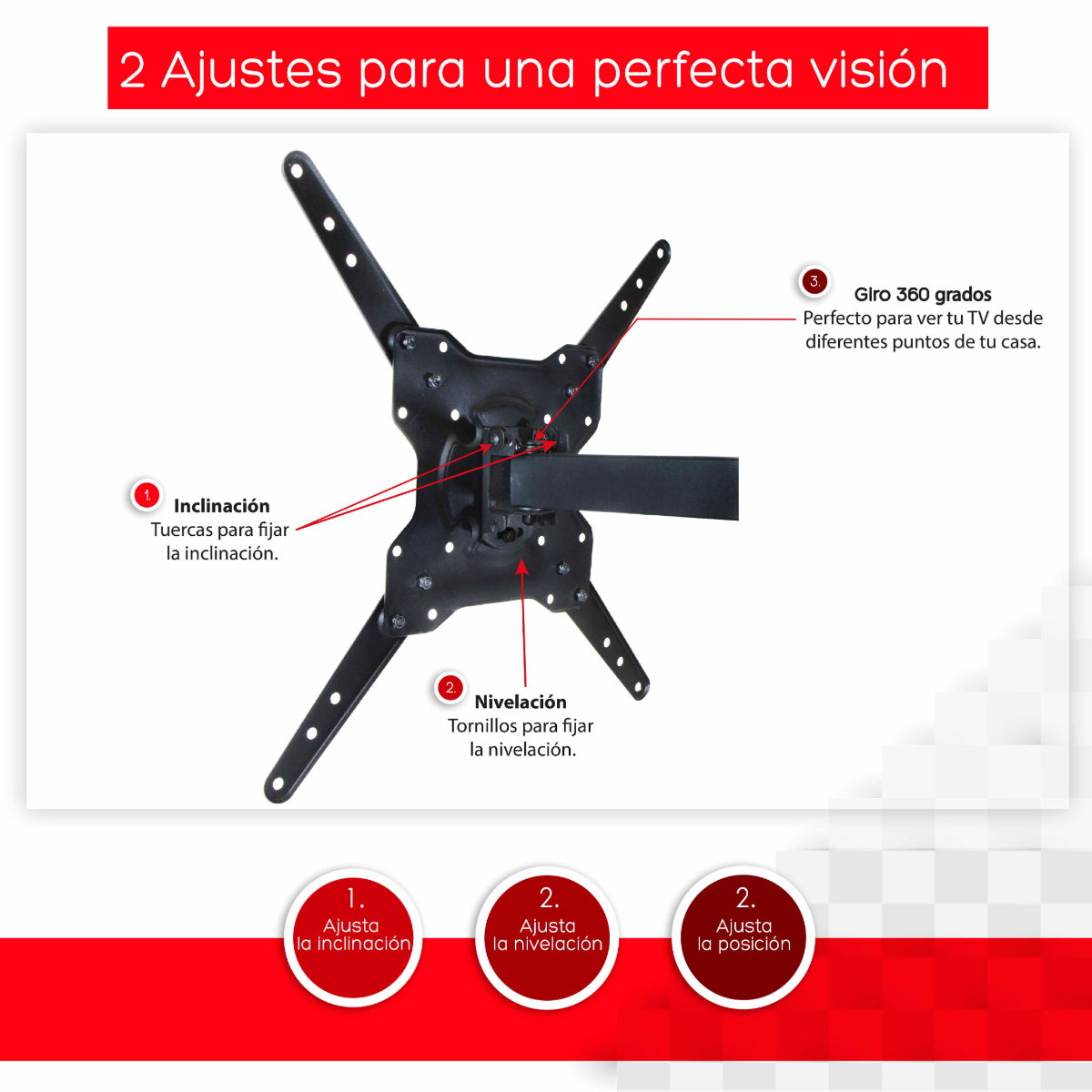 Paquete soporte pantalla pared 1 brazo con movilidad para pantallas de 10" a 70" + antena HDTV ultradelgada Power & Co. MP1070+X150