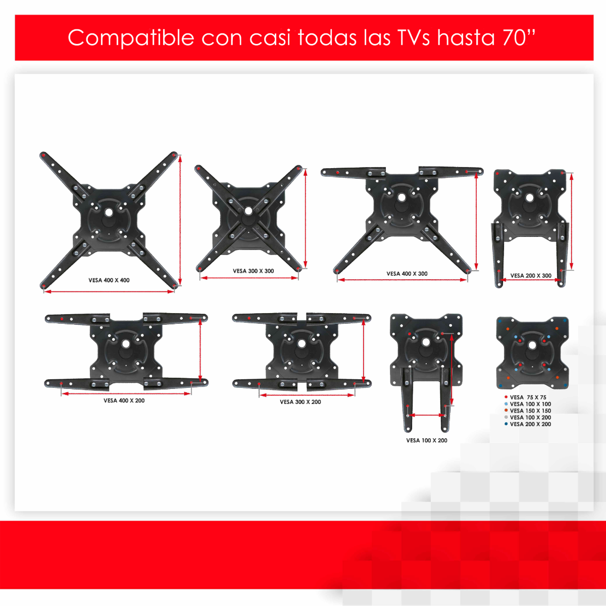 Paquete soporte pantalla pared 1 brazo con movilidad para pantallas de 10" a 70" + antena HDTV ultradelgada Power & Co. MP1070+X150