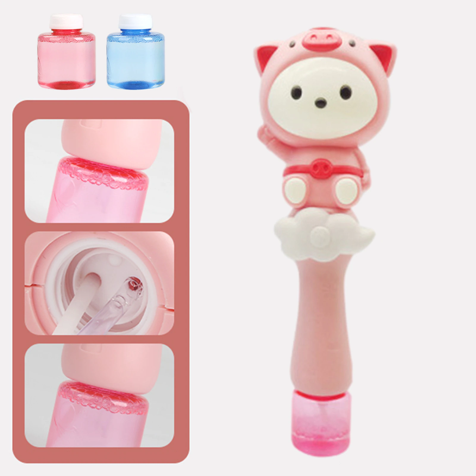 Juguete de Burbujas Con Batería Recargable Varita De Burbujas Con Luz Y Sonido Figura Cerdido Rosa 