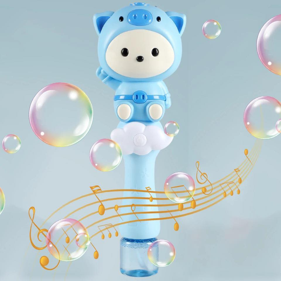 Juguete de Burbujas Con Batería Recargable Varita De Burbujas Con Luz Y Sonido Figura Cerdido Rosa 