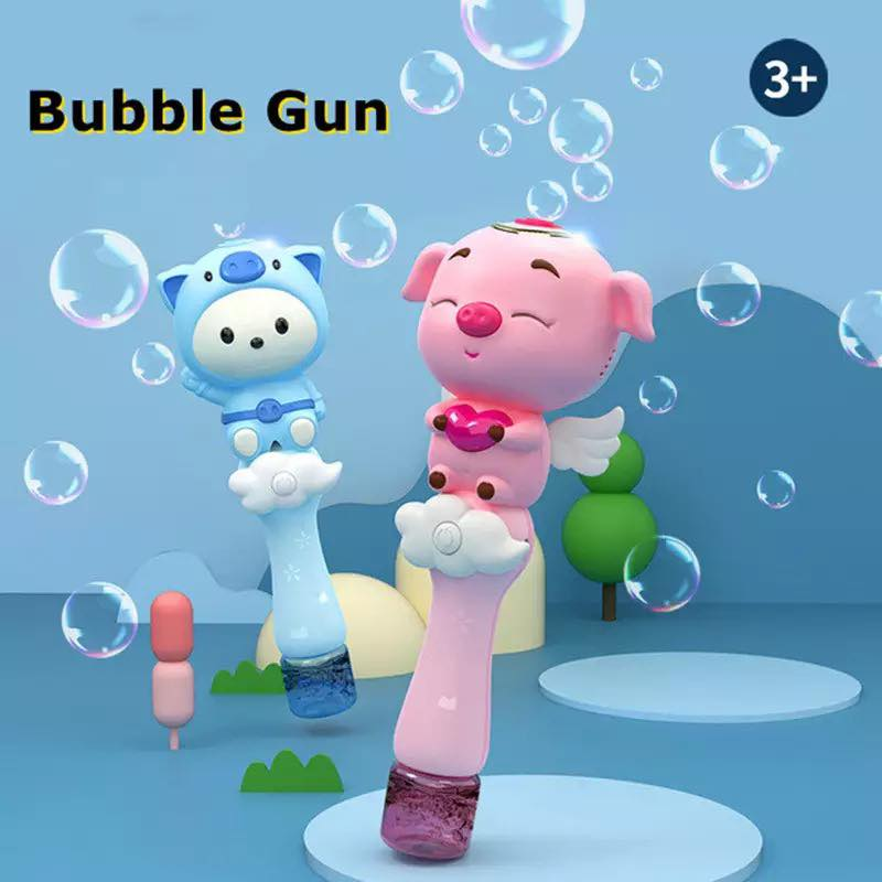 Juguete de Burbujas Con Batería Recargable Varita De Burbujas Con Luz Y Sonido Figura Cerdido Rosa 