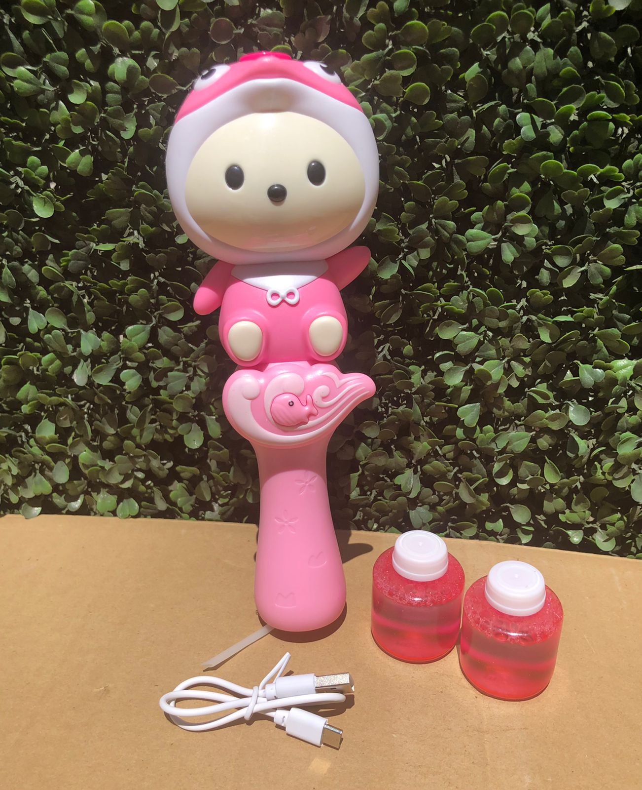 Juguete de Burbujas Con Batería Recargable Varita De Burbujas Con Luz Y Sonido Figura Cerdido Rosa 