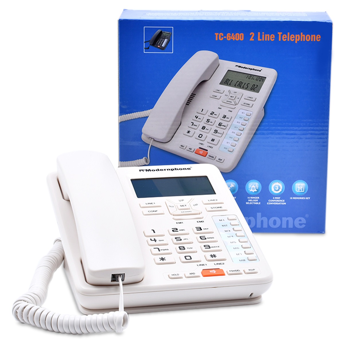 Teléfono 2 Líneas Fijo Tc-6400 Modernphone Altavoz Caller Id