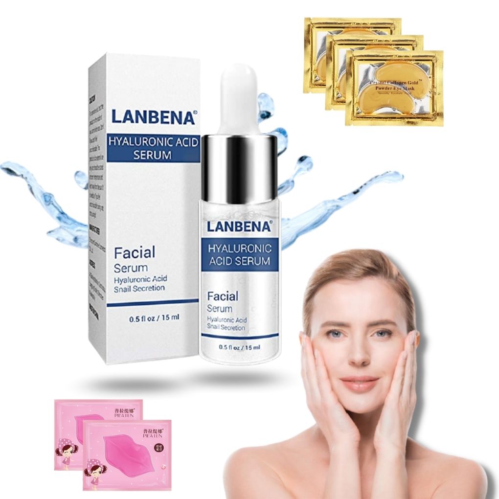 Serum Facial Acido Hialuronico Lanbena Anti- Arrugas Incluye Parches de Colageno Para labios Y ojos De Regalo