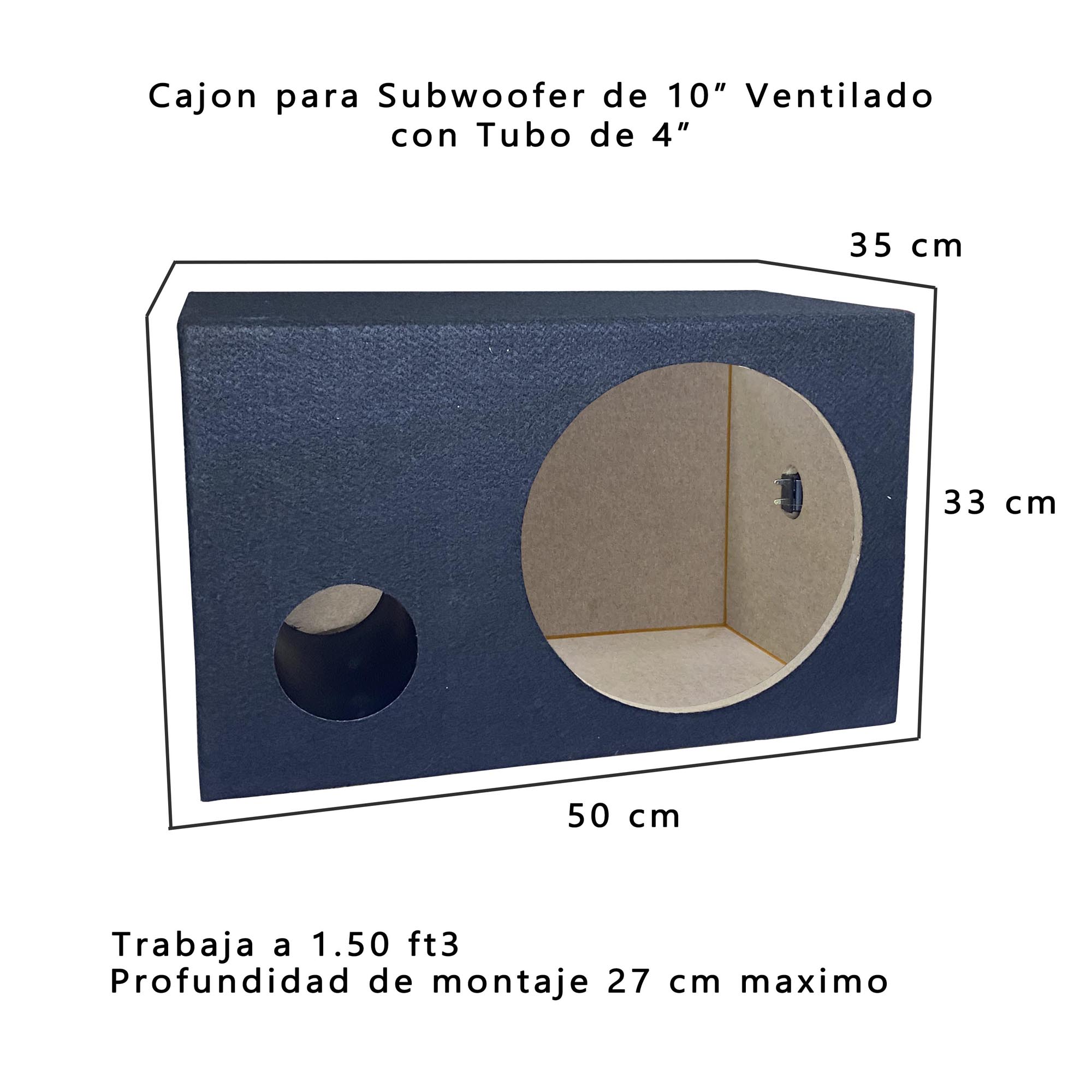 Cajón Subwoofer 10" Pulgadas Con Salida de Aire de Tubo