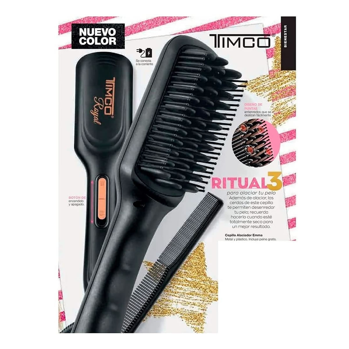 Cepillo Alaciador Con Cerámica Estilizado Timco CE-003 N