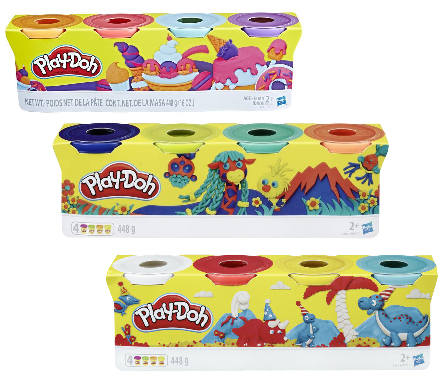 Paquete 12 Play Doh Latas Masa 448g Dinosaurios Zoologico y Helados hasbro
