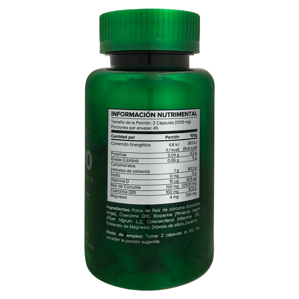 Co Q10 5H8 Nutrition 90 Cápsulas 50 mgs De CoQ10 Cada Una Contiene Polvo de Raíz de Cúrcuma Con Bioperina 45 Porciones por Envase