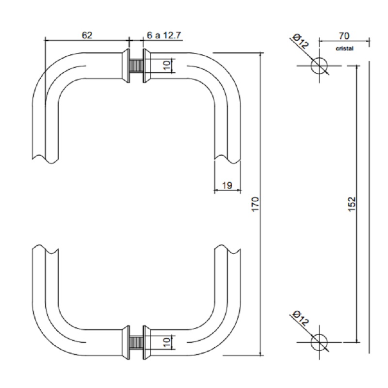 Jaladera Para Puerta de Cristal 15cm Negro