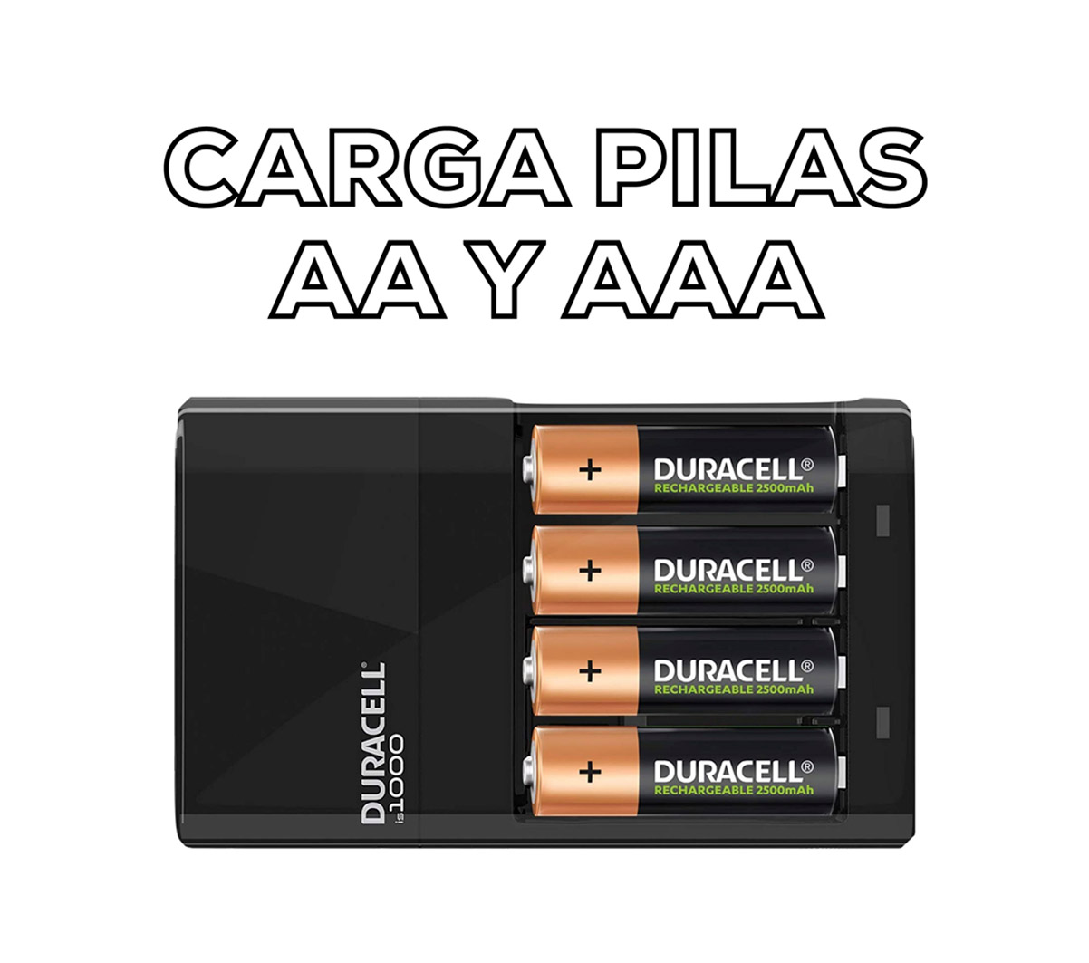 Cargador para Pilas Recargables marca Duracell con 4 pilas AA de 2500 mAh incluidas