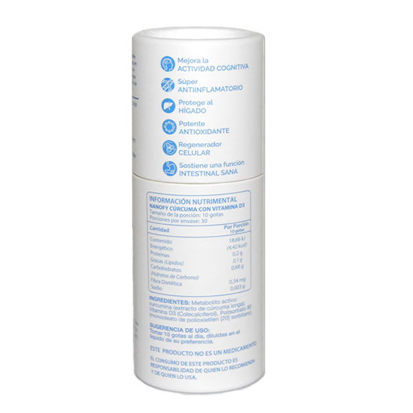 Cúrcuma con Vitamina D3 NANOFY . Tiene Acciones Antiinflamatorias y Digestivas