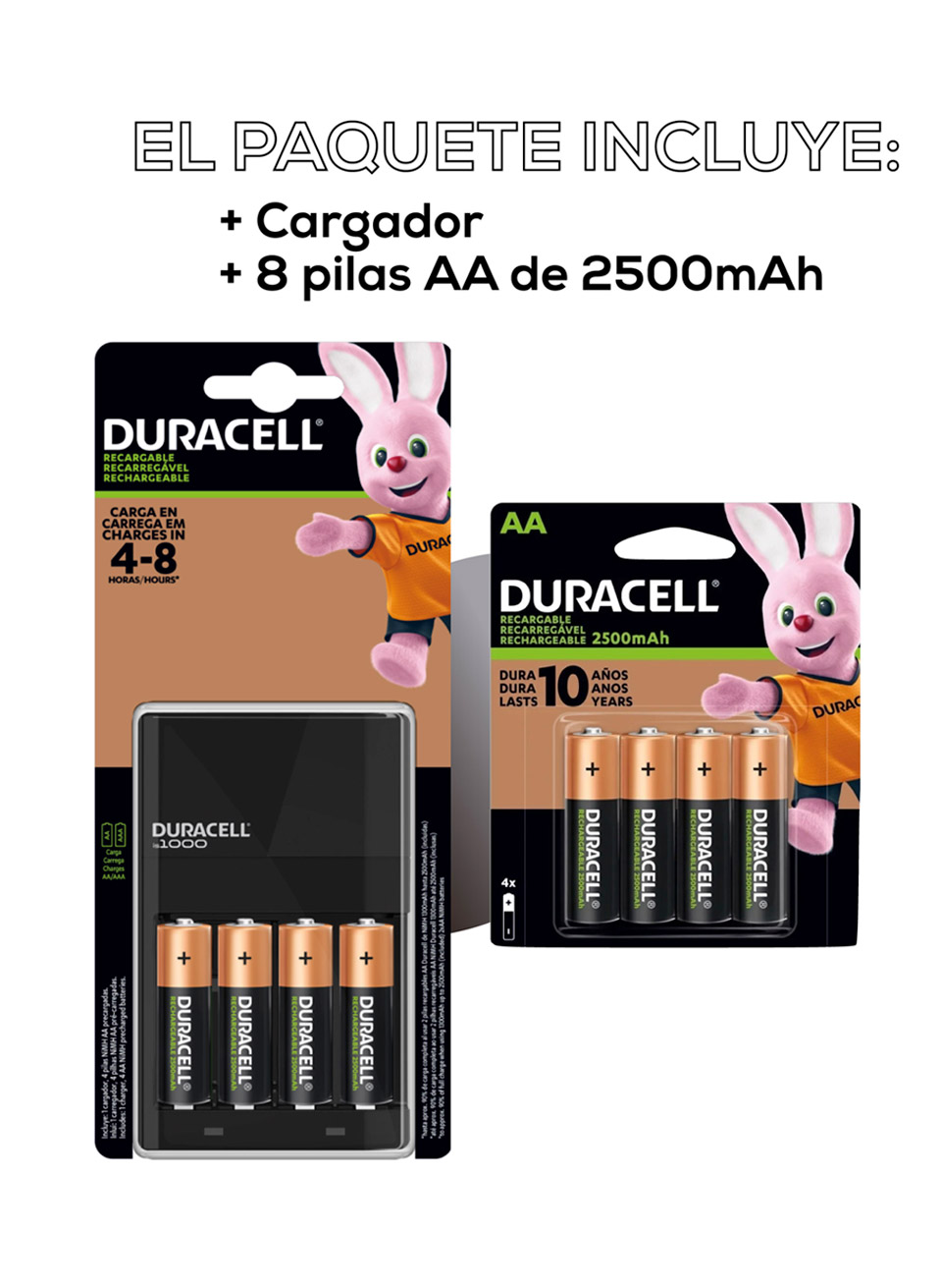 Kit Cargador Duracell C/4 Pilas AA 2500mah + 4 AA 2500mah