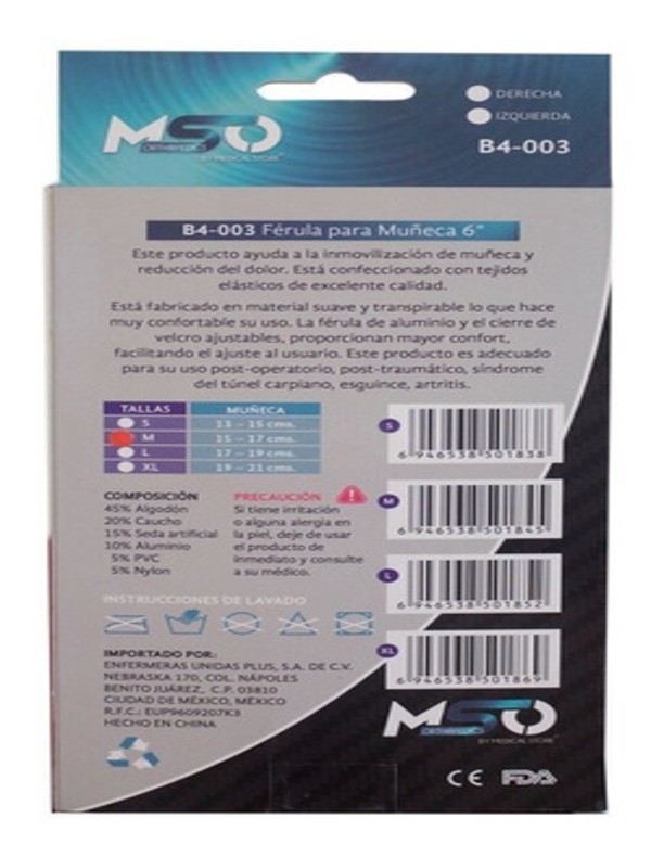 Ortesis Soporte Para Muñeca Con Ferula Brazo Izquierdo Talla M