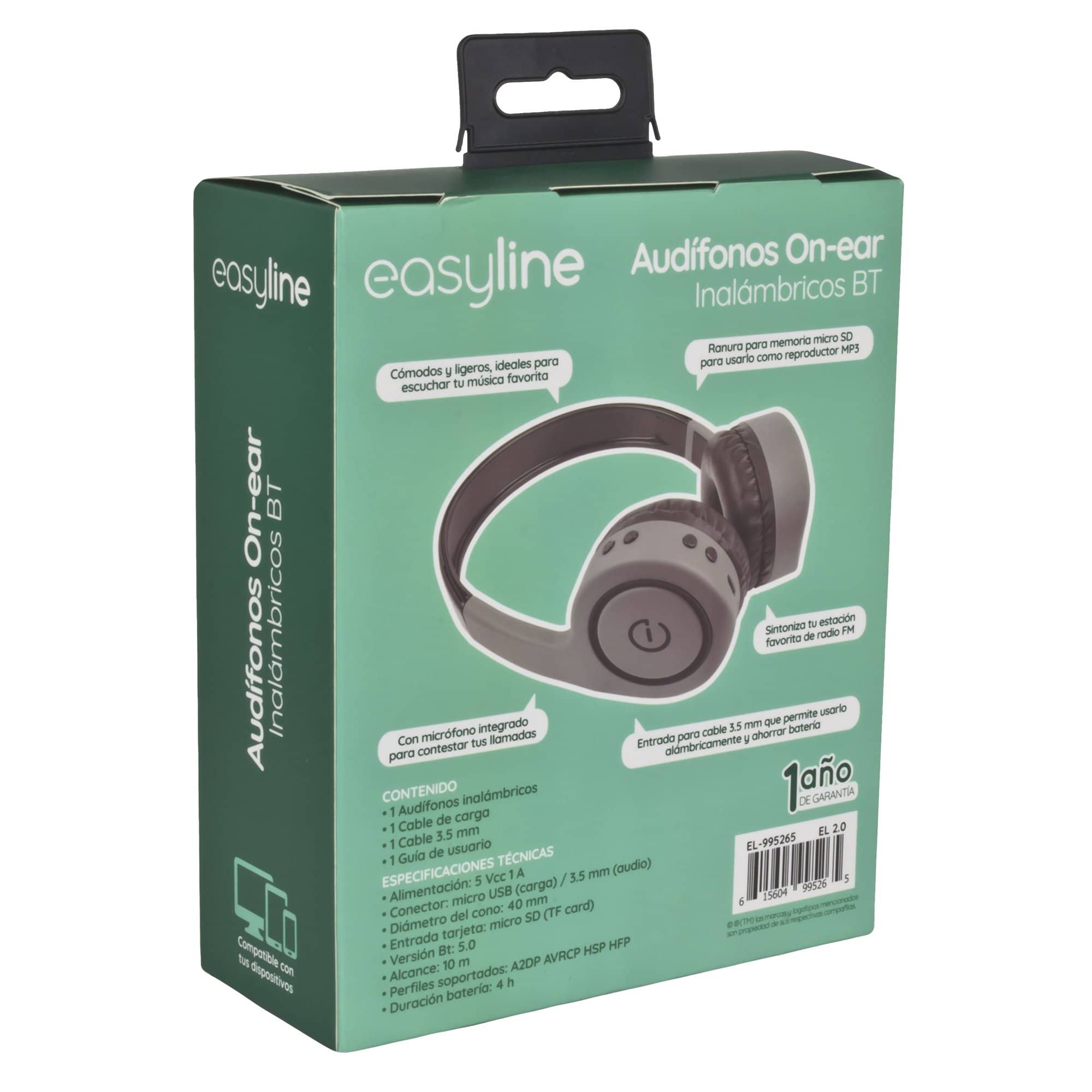 Diadema Bluetooth Easy Line ranura memoria microSD FM, gris