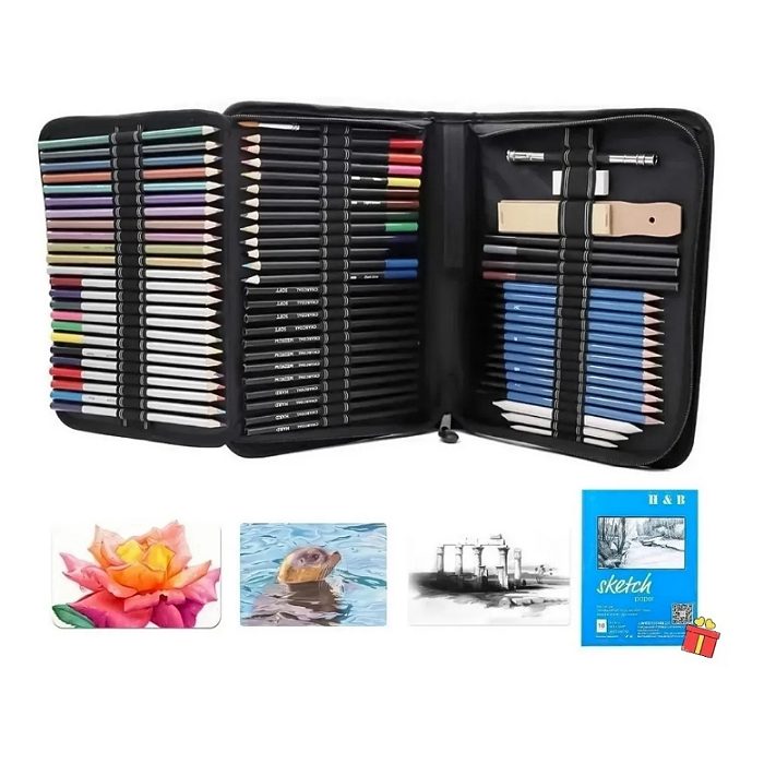 Kit De Lápices De Dibujo Y Boceto Con Accesorios 71 Pzs.