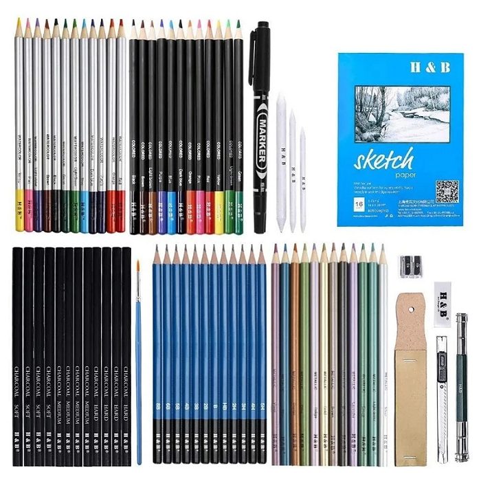 Kit De Lápices De Dibujo Y Boceto Con Accesorios 71 Pzs.