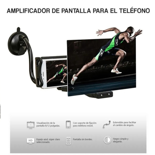 Zen Zen Ampliador Proyector móvil Lupa De Pantalla Celular 12 PuLG Soporte Uso de Viaje portátil Todos los teléfonos Inteligentes