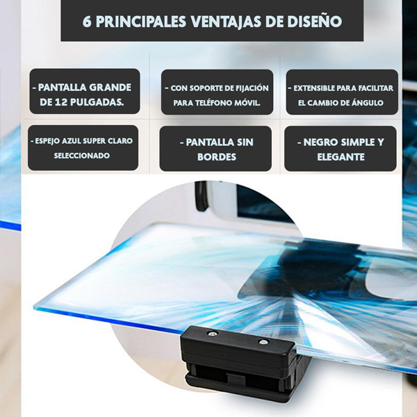 Zen Zen Ampliador Proyector móvil Lupa De Pantalla Celular 12 PuLG Soporte Uso de Viaje portátil Todos los teléfonos Inteligentes