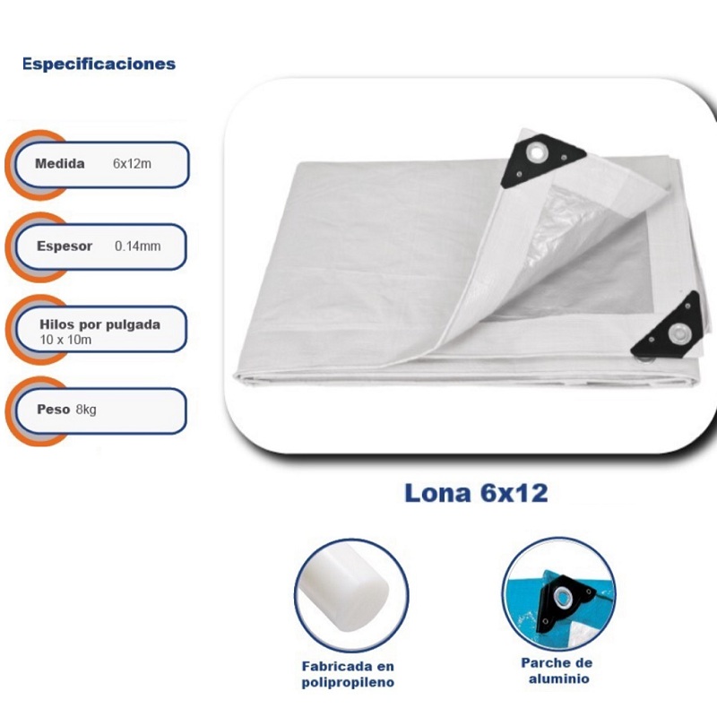 Lona Blanca de 6x12 metros Pretul Lona-Carpa Impermeable Multiusos Lluvia Calor Protección Fiestas Reuniones