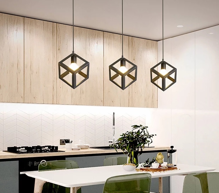 Lampara Cubo Vintage Colgante Minimalista Retro Kh-811 para techo