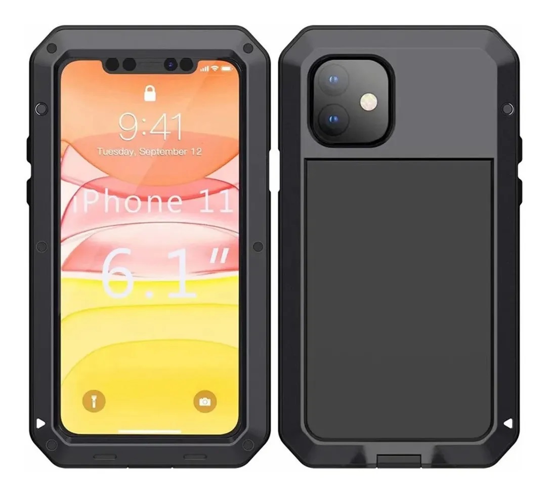 Funda Uso Rudo Para iPhone 11 Normal Alto Impacto Metalica Con Mica Gruesa Integrada
