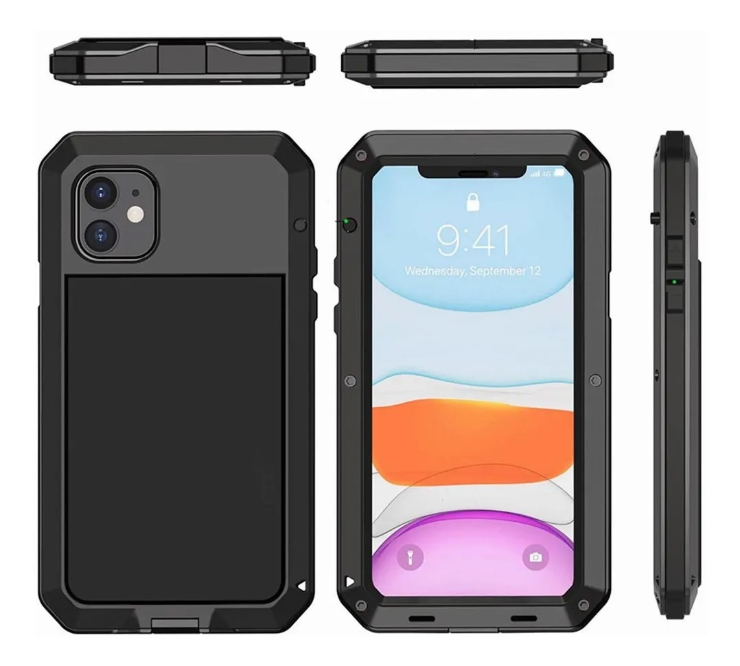 Funda Uso Rudo Para iPhone 11 Normal Alto Impacto Metalica Con Mica Gruesa Integrada