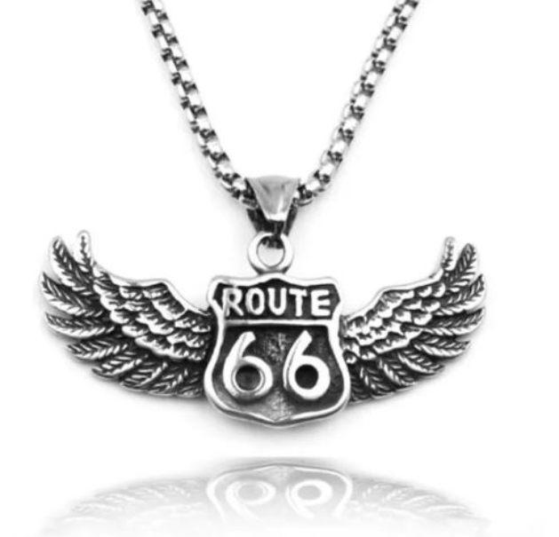 Collar Dije Alas Moto Ruta 66 Biker Regalo Pareja