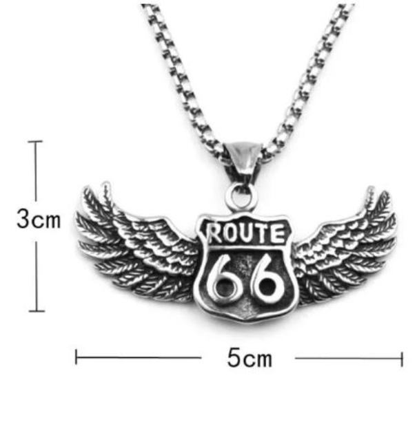 Collar Dije Alas Moto Ruta 66 Biker Regalo Pareja
