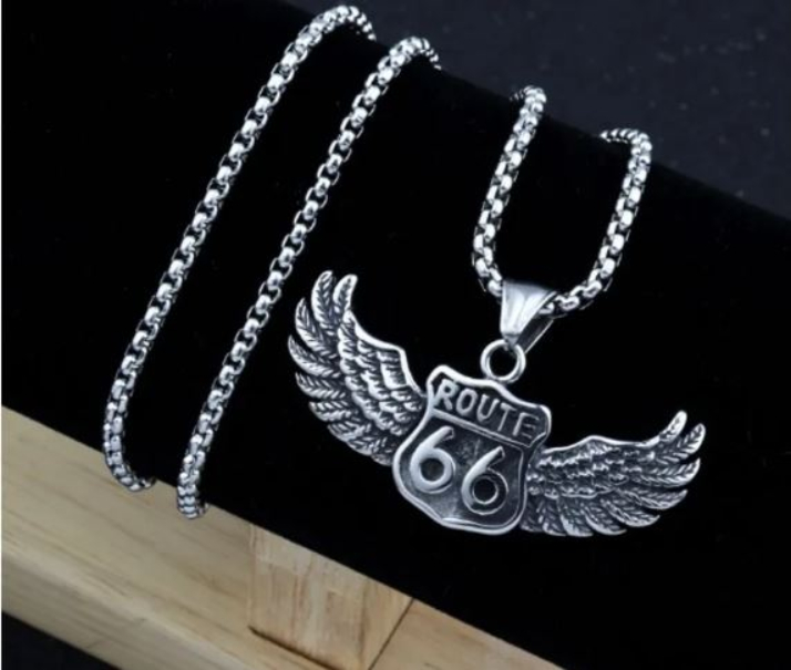 Collar Dije Alas Moto Ruta 66 Biker Regalo Pareja
