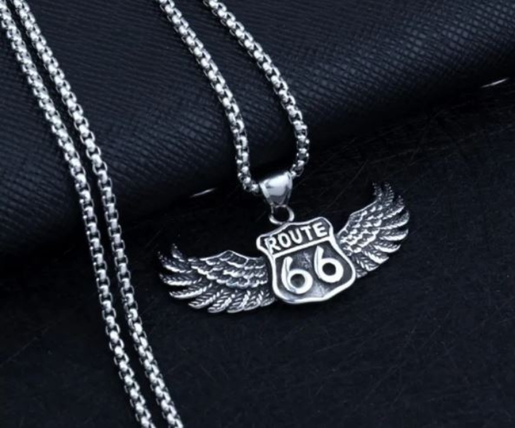 Collar Dije Alas Moto Ruta 66 Biker Regalo Pareja