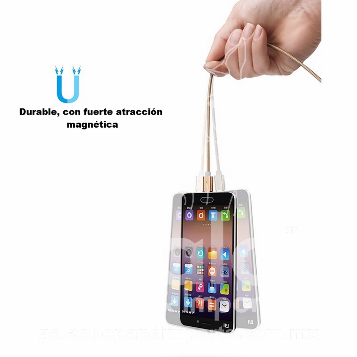 Cable Magnético USB 3 entradas en 1 cable, para carga del móvil y para Transmisión de Datos, Negro