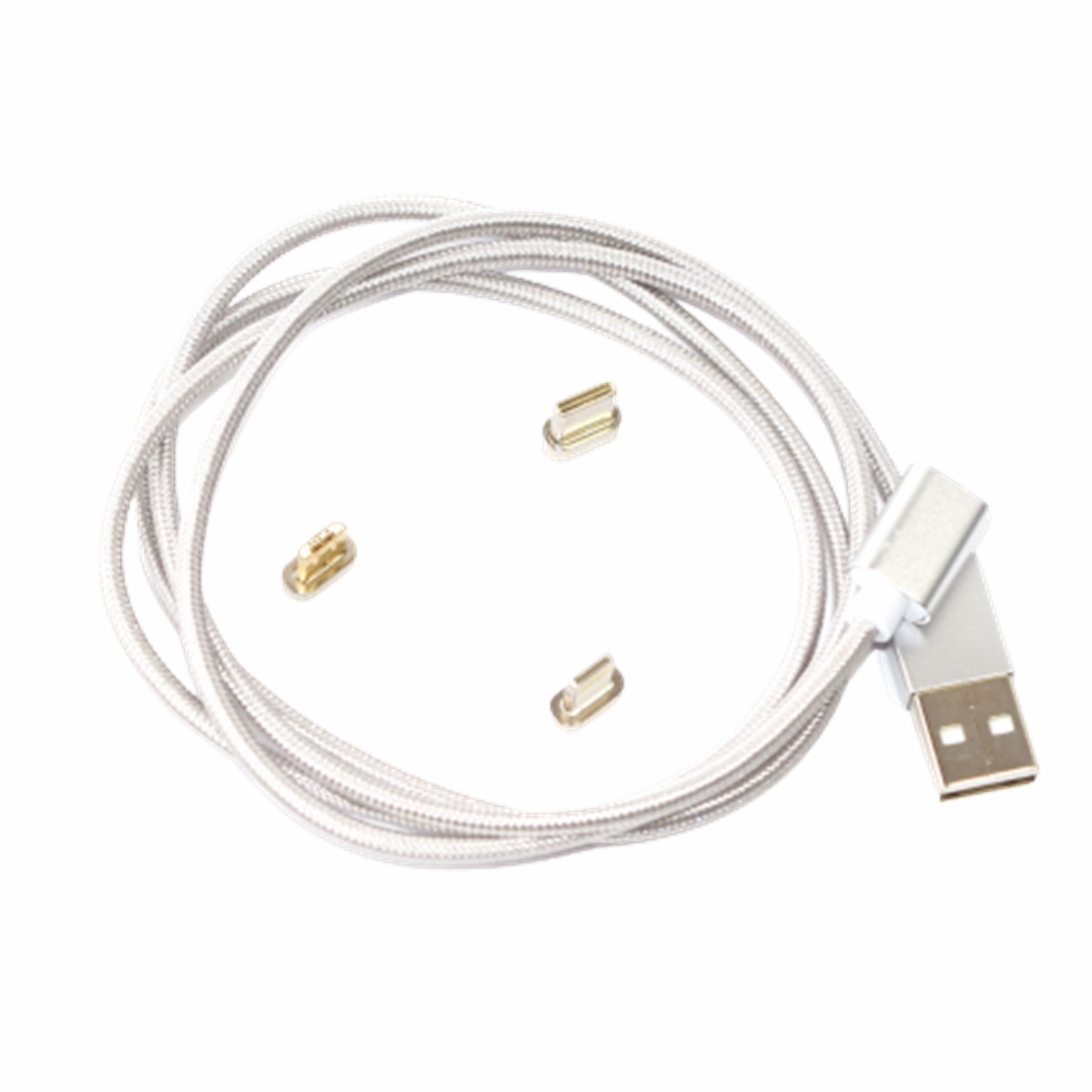 Cable Magnético USB 3 entradas en 1 cable, para carga del móvil y para Transmisión de Datos, Plateado
