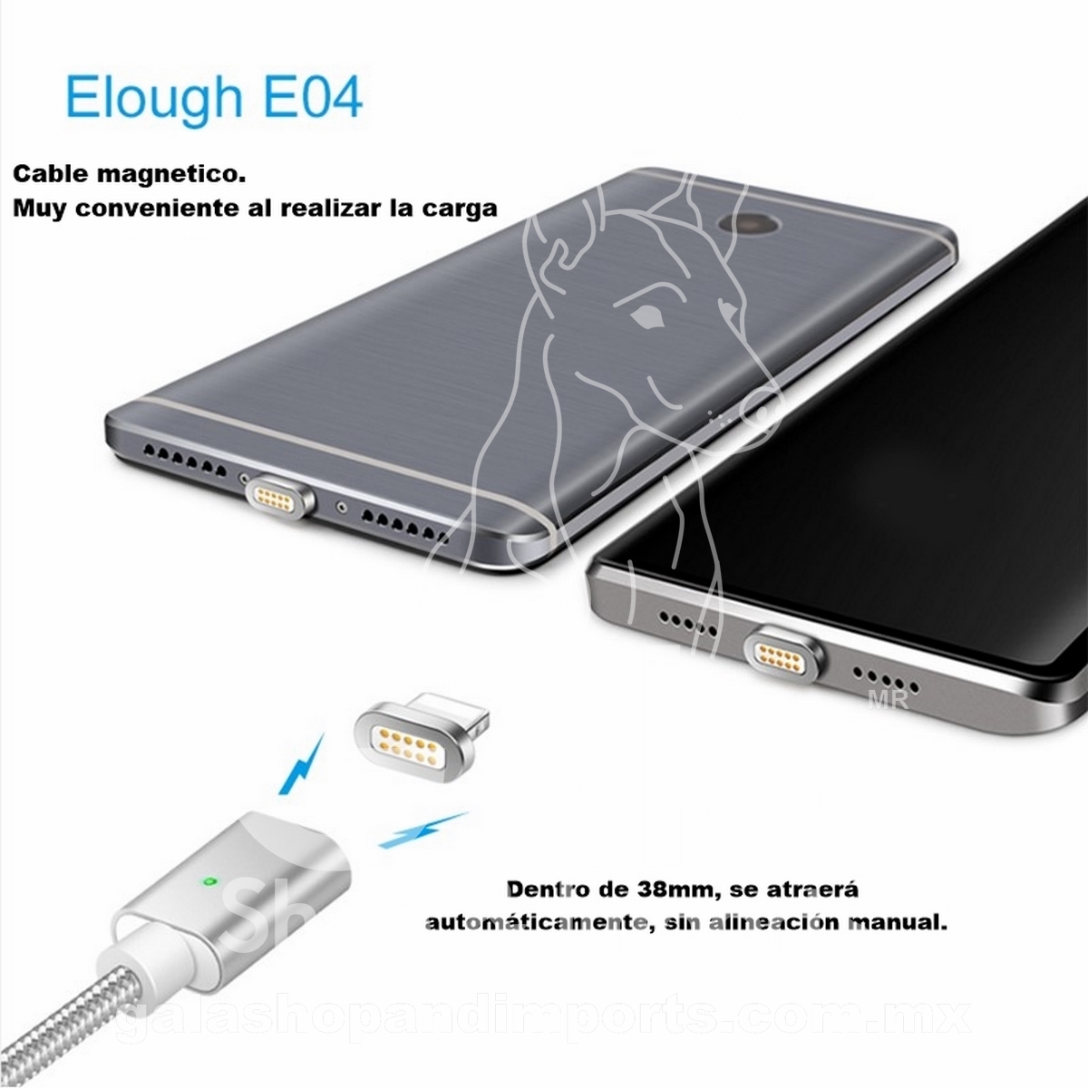 Cable Magnético USB 3 entradas en 1 cable, para carga del móvil y para Transmisión de Datos, Plateado