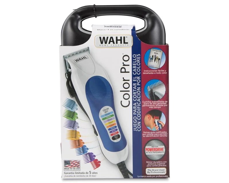 WAHL COLOR PRO MAQUINA PARA CORTAR CABELLO ALAMBRICA POTENTE 20 PIEZAS