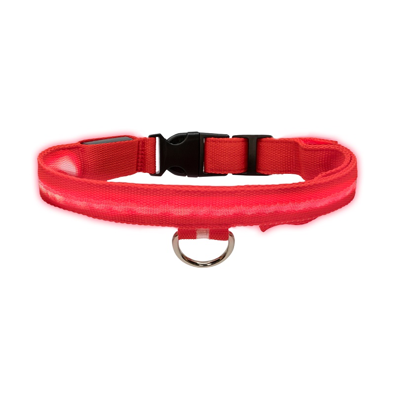 Collar Para Gato Perro Con Luz Led Ajustable Paseo Nocturno. Rojo. Talla XS