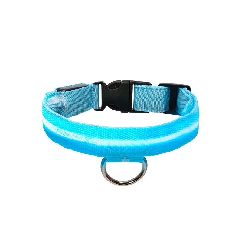 Collar Para Gato Perro Con Luz Led Ajustable Paseo Nocturno. Azul. Talla XS