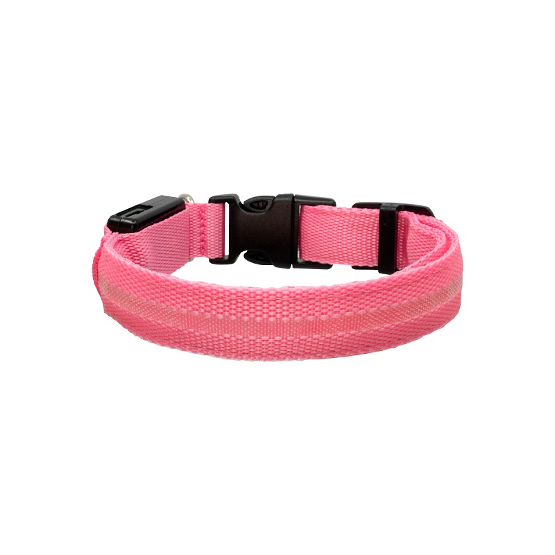 Collar Para Gato Perro Con Luz Led Ajustable Paseo Nocturno. Rosa. Talla XS
