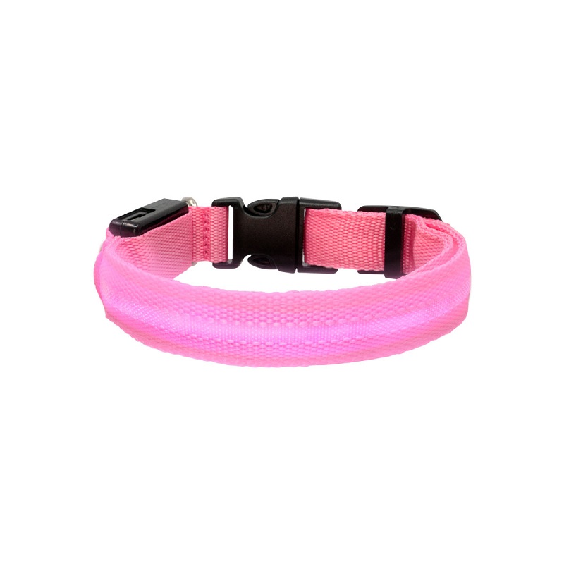 Collar Para Gato Perro Con Luz Led Ajustable Paseo Nocturno. Rosa. Talla XS